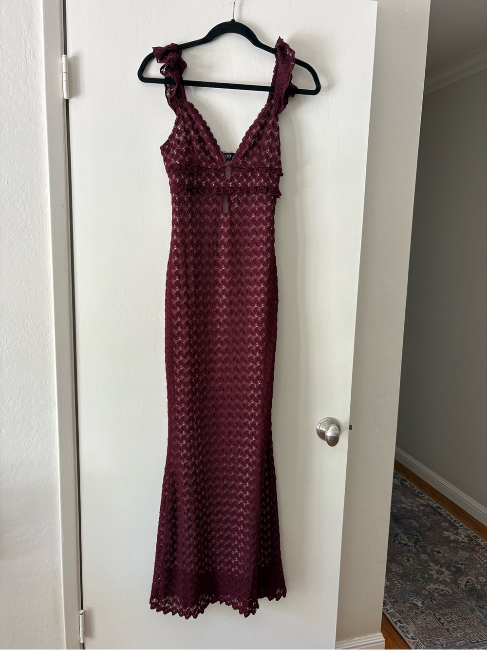 AKIRA Burgundy Crochet/Lace Maxi Dress
